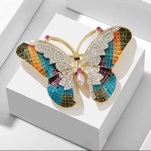 Multicolor Rhinestone Butterfly Brooch